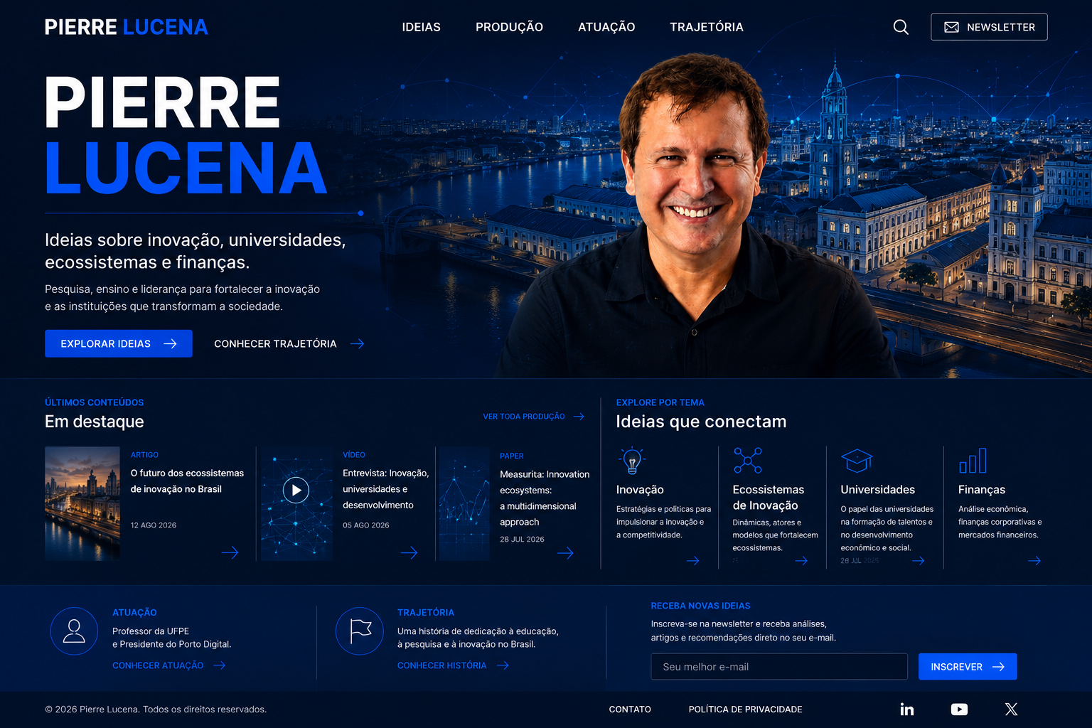 Homepage de Pierre Lucena: ideias sobre inovação, universidades, ecossistemas e finanças